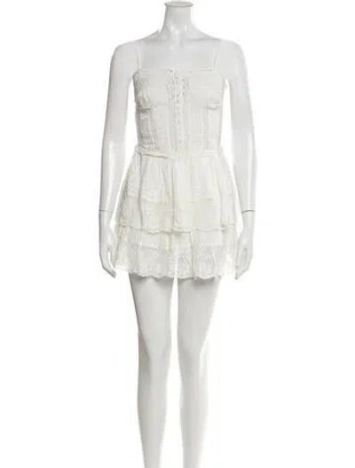 Pre-owned Loveshackfancy Square Neckline Mini Dress In White