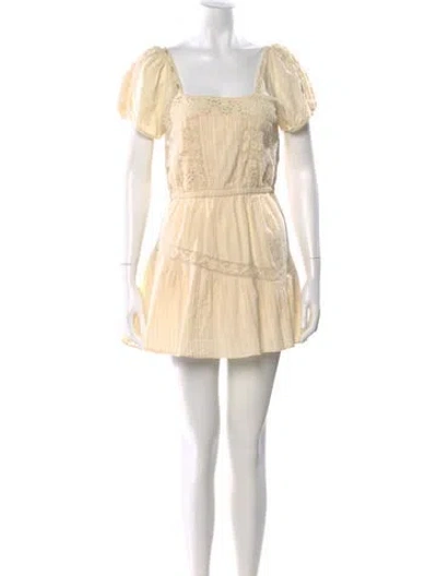 Pre-owned Loveshackfancy Square Neckline Mini Dress In Yellow