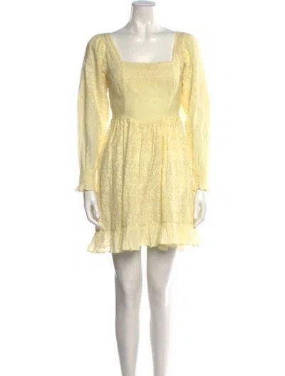 Pre-owned Loveshackfancy Square Neckline Mini Dress In Yellow