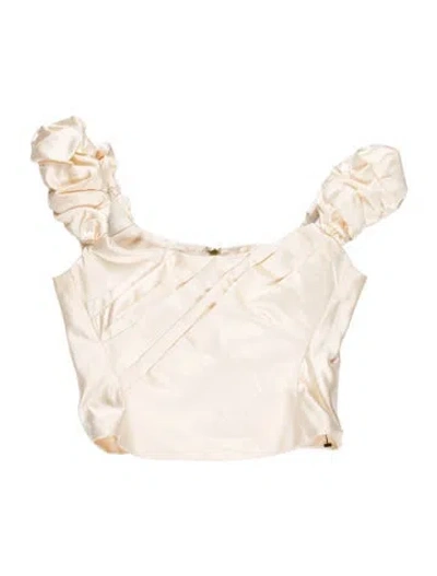 Pre-owned Loveshackfancy Square Neckline Short Sleeve Blouse In Neutral