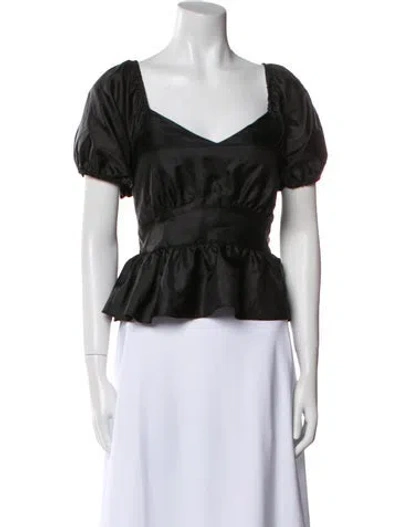 Pre-owned Loveshackfancy Square Neckline Short Sleeve Crop Top In Black