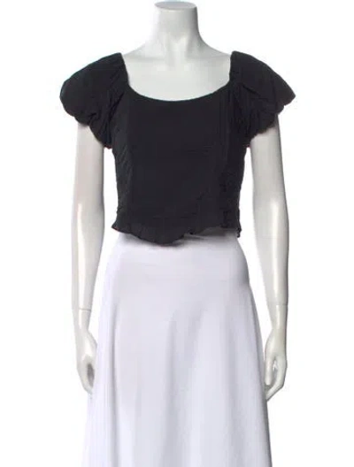 Pre-owned Loveshackfancy Square Neckline Short Sleeve Crop Top In Black