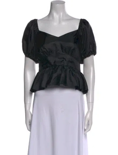 Pre-owned Loveshackfancy Square Neckline Short Sleeve Crop Top In Black