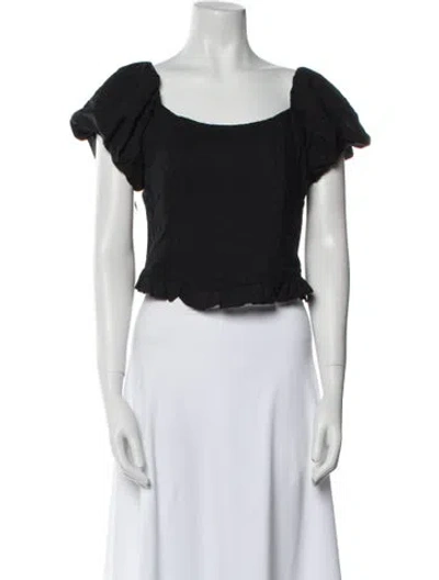 Pre-owned Loveshackfancy Square Neckline Short Sleeve Crop Top In Blue