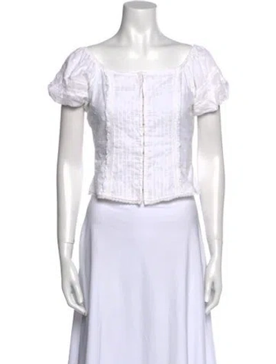 Pre-owned Loveshackfancy Square Neckline Short Sleeve Crop Top In Neutral