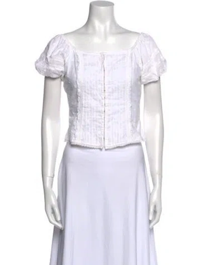 Pre-owned Loveshackfancy Square Neckline Short Sleeve Crop Top In Neutral
