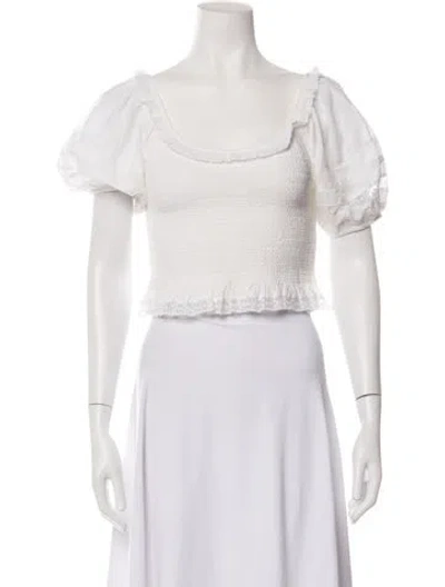 Pre-owned Loveshackfancy Square Neckline Short Sleeve Crop Top In Neutrals