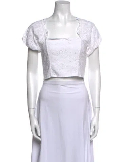 Pre-owned Loveshackfancy Square Neckline Short Sleeve Crop Top In White