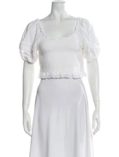 Pre-owned Loveshackfancy Square Neckline Short Sleeve Crop Top In White