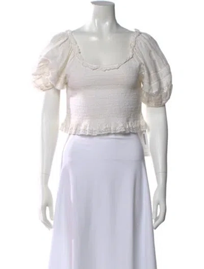 Pre-owned Loveshackfancy Square Neckline Short Sleeve Crop Top In White