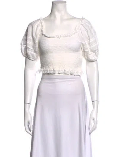 Pre-owned Loveshackfancy Square Neckline Short Sleeve Crop Top In White