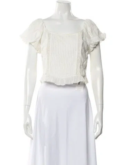 Pre-owned Loveshackfancy Square Neckline Short Sleeve Top In White