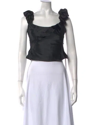Pre-owned Loveshackfancy Square Neckline Sleeveless Blouse In Black