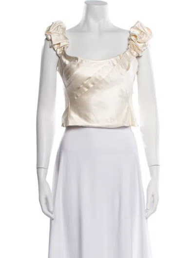 Pre-owned Loveshackfancy Square Neckline Sleeveless Blouse W/ Tags In Neutrals
