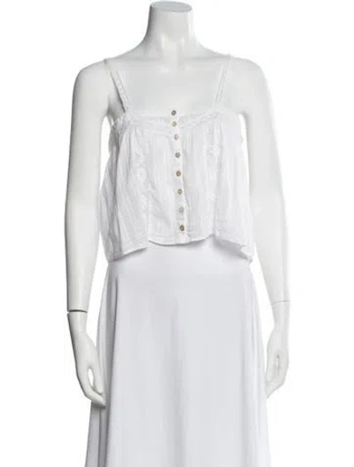 Pre-owned Loveshackfancy Square Neckline Sleeveless Blouse In White