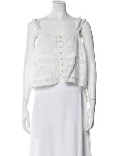 Pre-owned Loveshackfancy Square Neckline Sleeveless Blouse In White