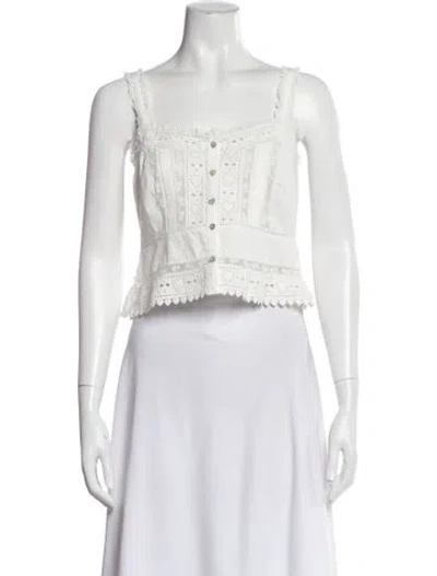 Pre-owned Loveshackfancy Square Neckline Sleeveless Blouse In White