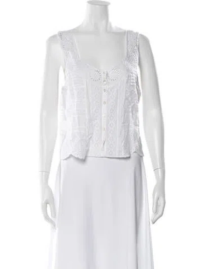 Pre-owned Loveshackfancy Square Neckline Sleeveless Blouse In White