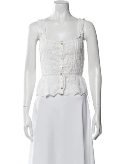 Pre-owned Loveshackfancy Square Neckline Sleeveless Blouse In White