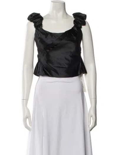 Pre-owned Loveshackfancy Square Neckline Sleeveless Crop Top In Black