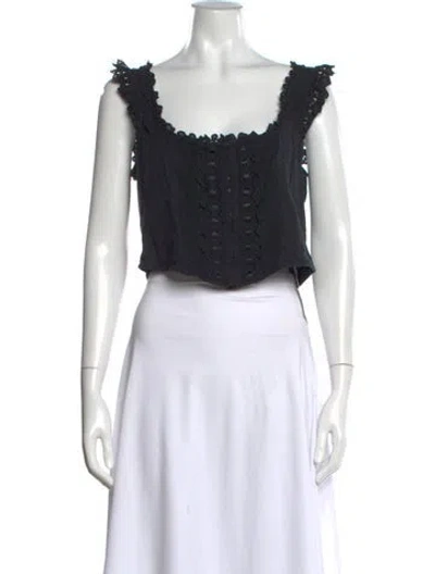 Pre-owned Loveshackfancy Square Neckline Sleeveless Crop Top In Blue