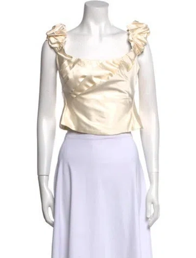 Pre-owned Loveshackfancy Square Neckline Sleeveless Crop Top In Neutral