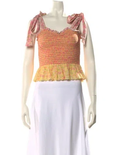 Pre-owned Loveshackfancy Square Neckline Sleeveless Crop Top In Pink