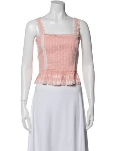 Pre-owned Loveshackfancy Square Neckline Sleeveless Crop Top W/ Tags In Pink