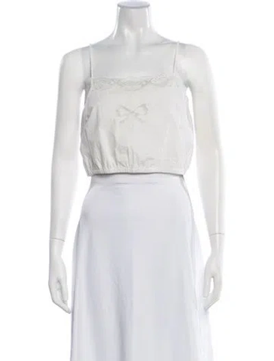 Pre-owned Loveshackfancy Square Neckline Sleeveless Crop Top W/ Tags In White