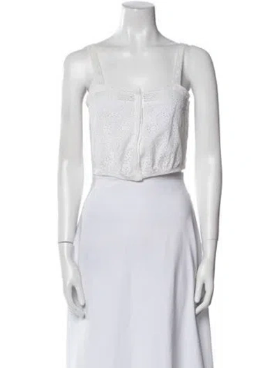 Pre-owned Loveshackfancy Square Neckline Sleeveless Crop Top In White