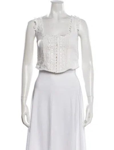 Pre-owned Loveshackfancy Square Neckline Sleeveless Crop Top In White
