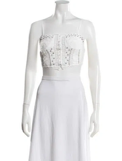 Pre-owned Loveshackfancy Square Neckline Sleeveless Crop Top In White