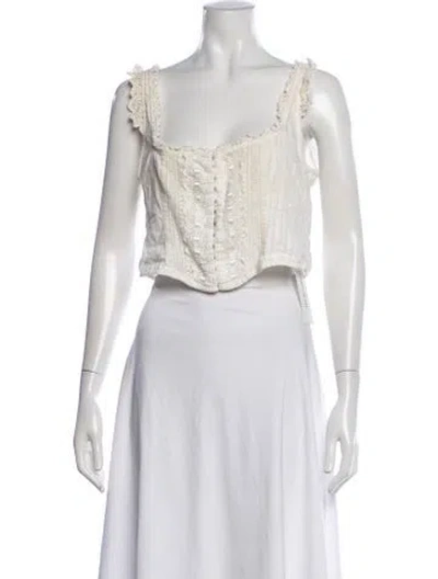 Pre-owned Loveshackfancy Square Neckline Sleeveless Crop Top In White
