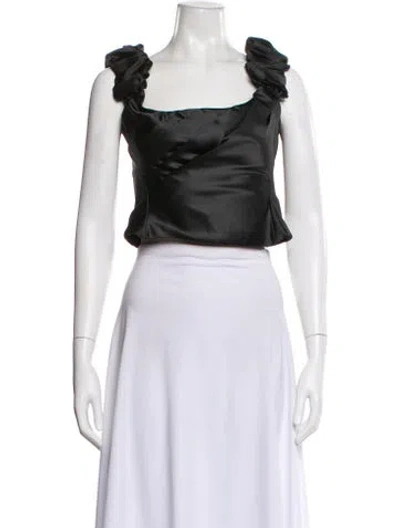 Pre-owned Loveshackfancy Square Neckline Sleeveless Top In Black