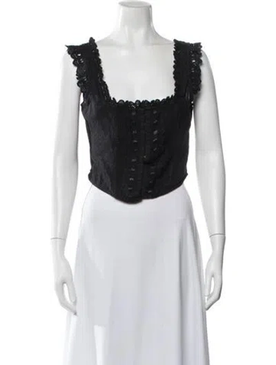 Pre-owned Loveshackfancy Square Neckline Sleeveless Top In Black