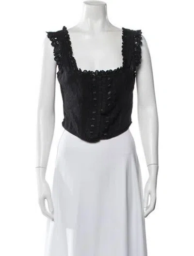 Pre-owned Loveshackfancy Square Neckline Sleeveless Top In Black