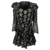Loveshackfancy Star-embroidered Detail Mini Long Sleeve Dress In Black Polyester In Black