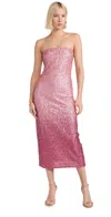 Loveshackfancy Stasia Sequined Strapless Midi Dress In Pink Ombre