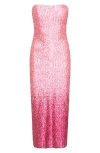 Loveshackfancy Stasia Sequined Strapless Midi Dress In Pink Ombre