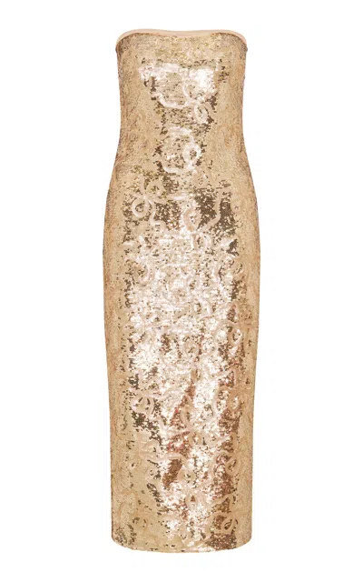 Loveshackfancy Stasia Sequined Midi Dress In Gold