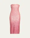 Loveshackfancy Stasia Sequined Strapless Midi Dress In Pink Ombre