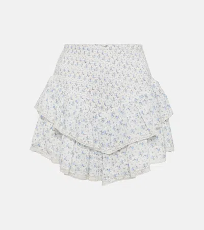 Loveshackfancy Stone Floral Ruffled Cotton Miniskirt In Multicoloured