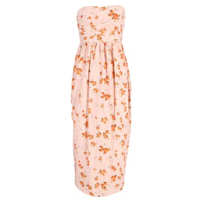 LOVESHACKFANCY STRAPLESS FLORAL DRESS IN ORANGE COTTON