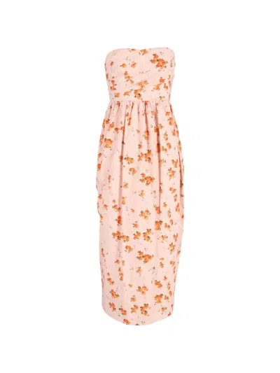 Pre-owned Loveshackfancy Strapless Floral-print Midi Dress In Orange