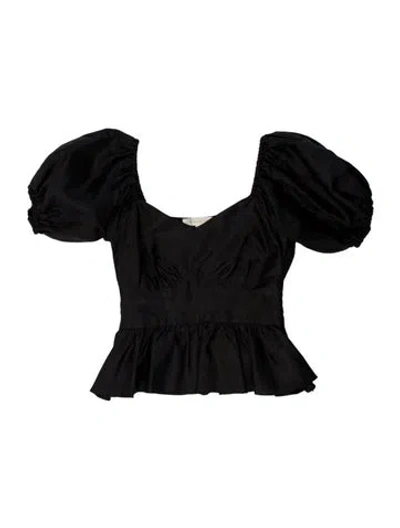 Pre-owned Loveshackfancy Strapless Short Sleeve Crop Top In Black
