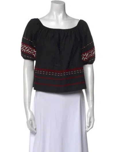 Pre-owned Loveshackfancy Striped Bateau Neckline Crop Top In Black