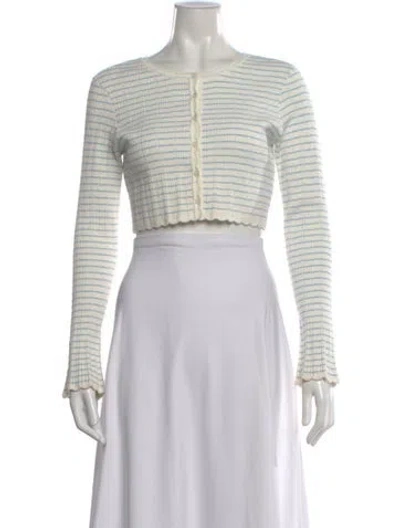 Pre-owned Loveshackfancy Striped Crew Neck Button-up Top In White
