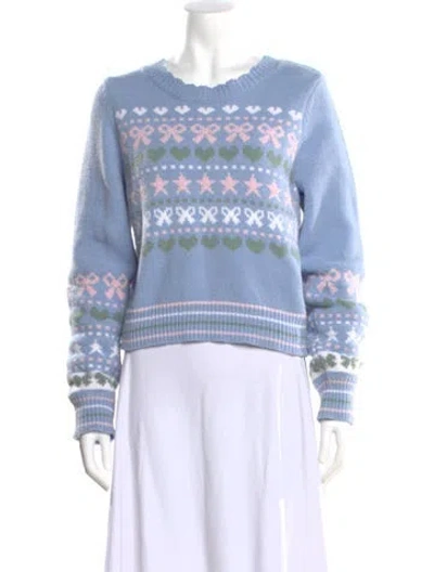 Pre-owned Loveshackfancy Striped Crew Neck Sweater In Blue