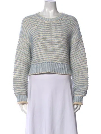 Pre-owned Loveshackfancy Striped Crew Neck Sweater In Blue