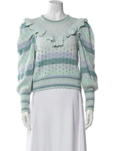 Pre-owned Loveshackfancy Striped Crew Neck Sweater In Green